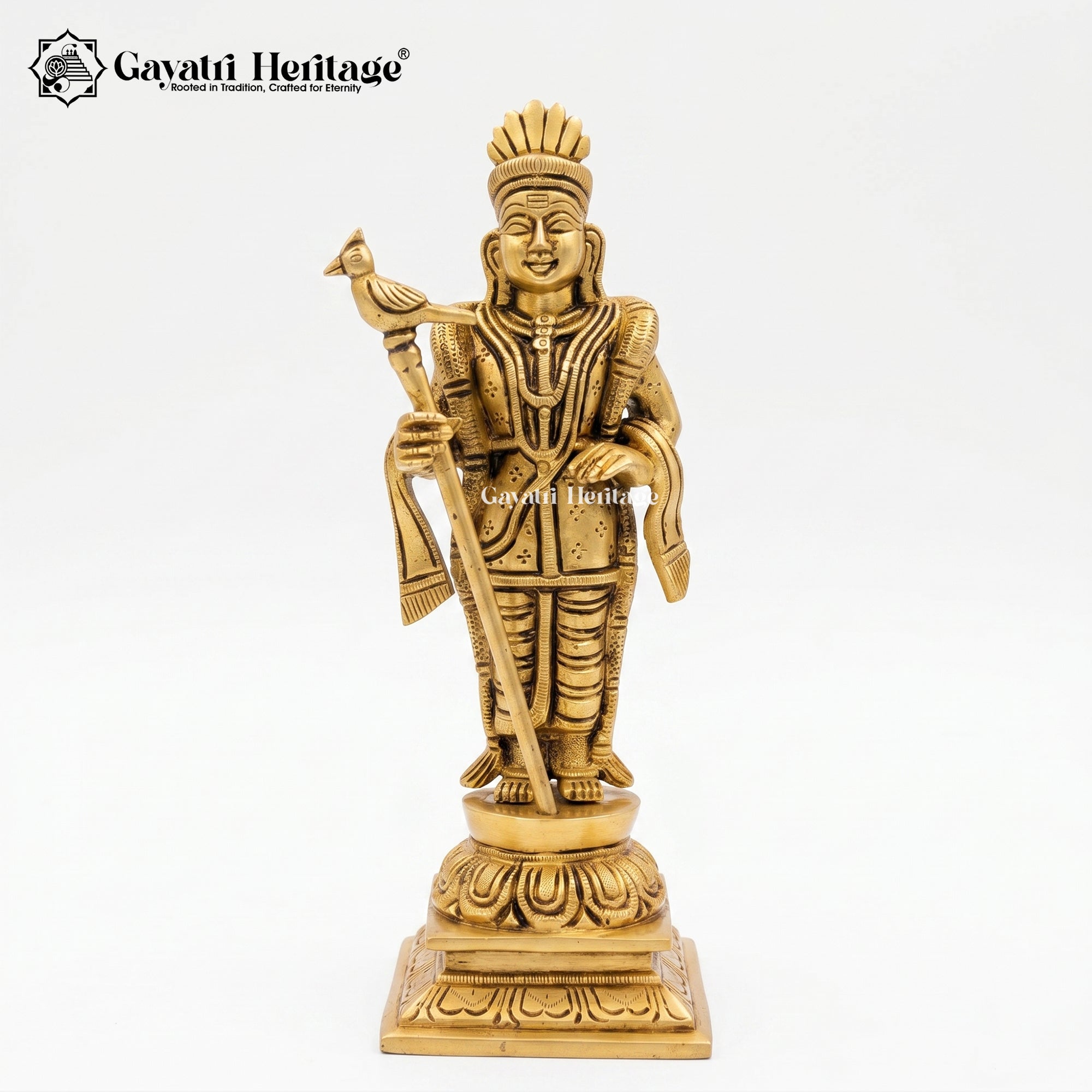 Brass Raja Murugan Statue | 8 Inch Lord  Kartikeya Standing Idol | Gayatri Heritage