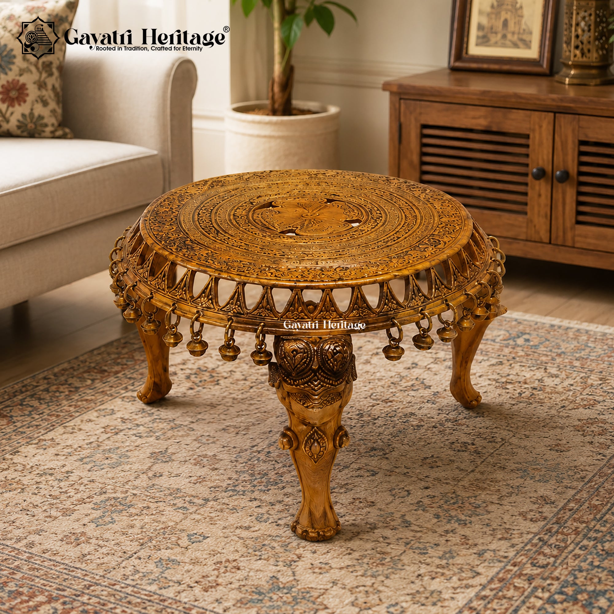 Brass Puja Chowki – Decorative Pooja Pedestal Stand | Gayatri Heritage