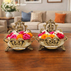 Brass Ganesh Lakshmi Urli Set – Divine Festive Decor