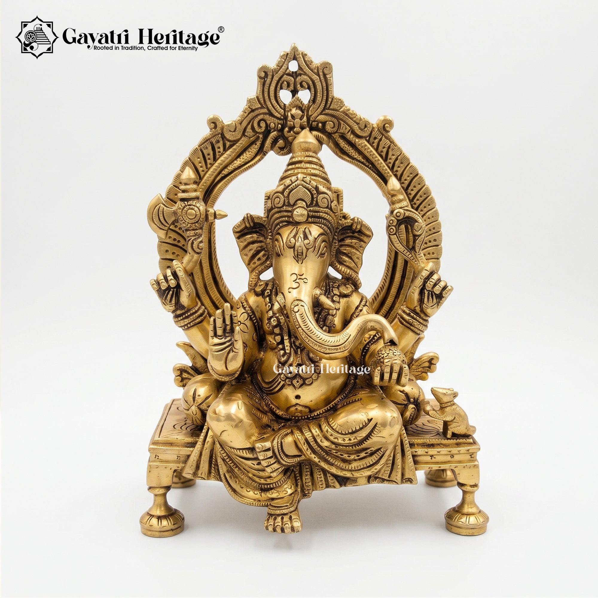 Brass Ganesh Statue with Prabhavali – Ganpati Idol | Gayatri Heritage