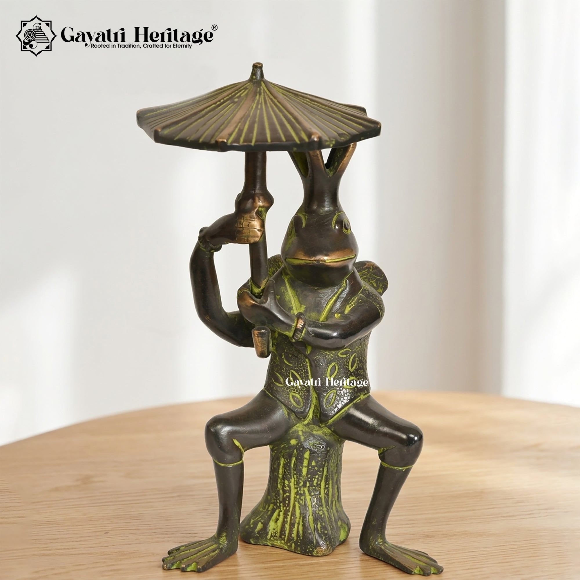 Brass Frog with Umbrella – Antique Finish Home Decor | Gayatri Heritage