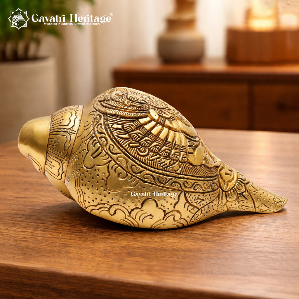 Brass Vishnu Dasavtar Shankh – Sacred Musical Instrument | Gayatri Heritage