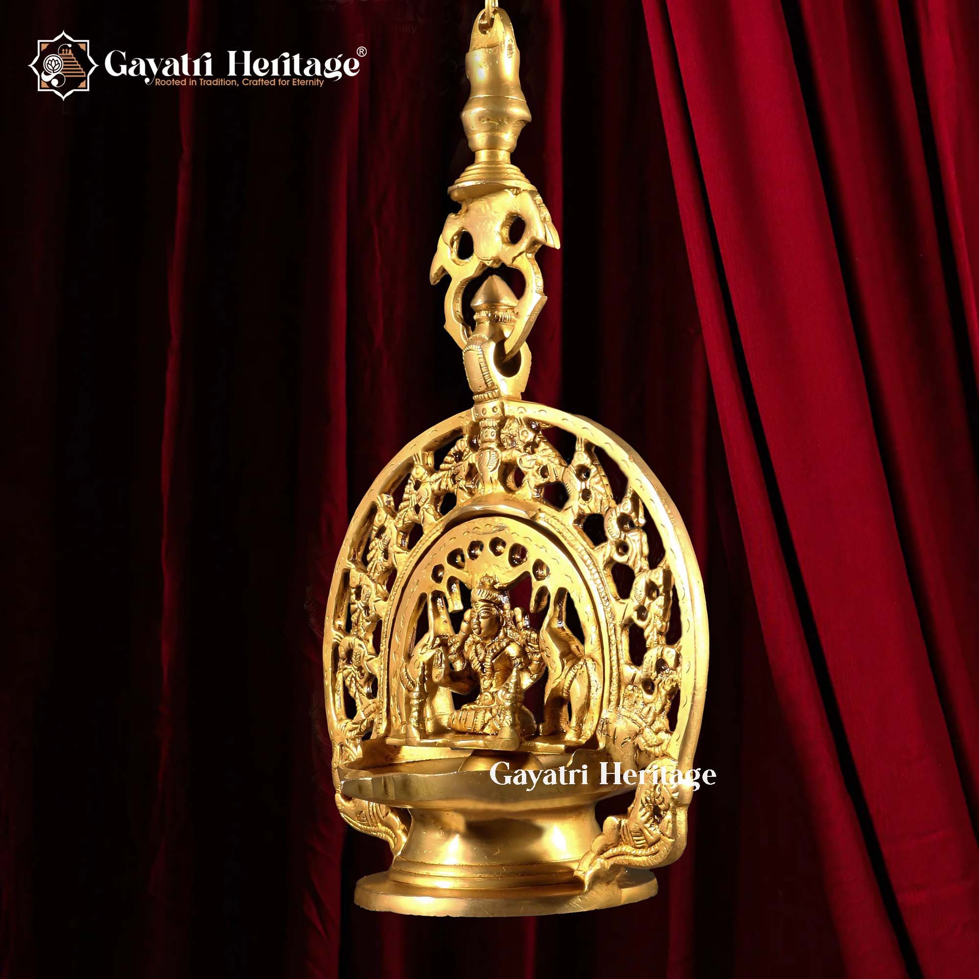 Goddess Gaja Lakshmi Wall Hanging Brass Lamp – Divine Elegance and Prosperity | Gayatri Heritage