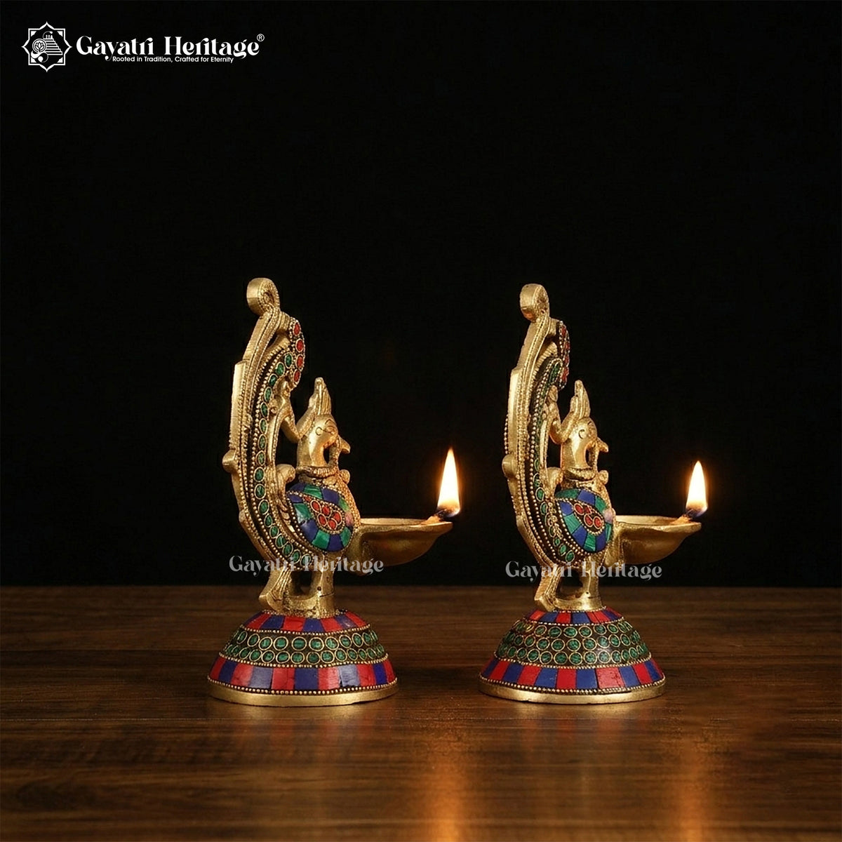 Brass Peacock Diya Set – Traditional Lighting Decor | Gayatri Heritage