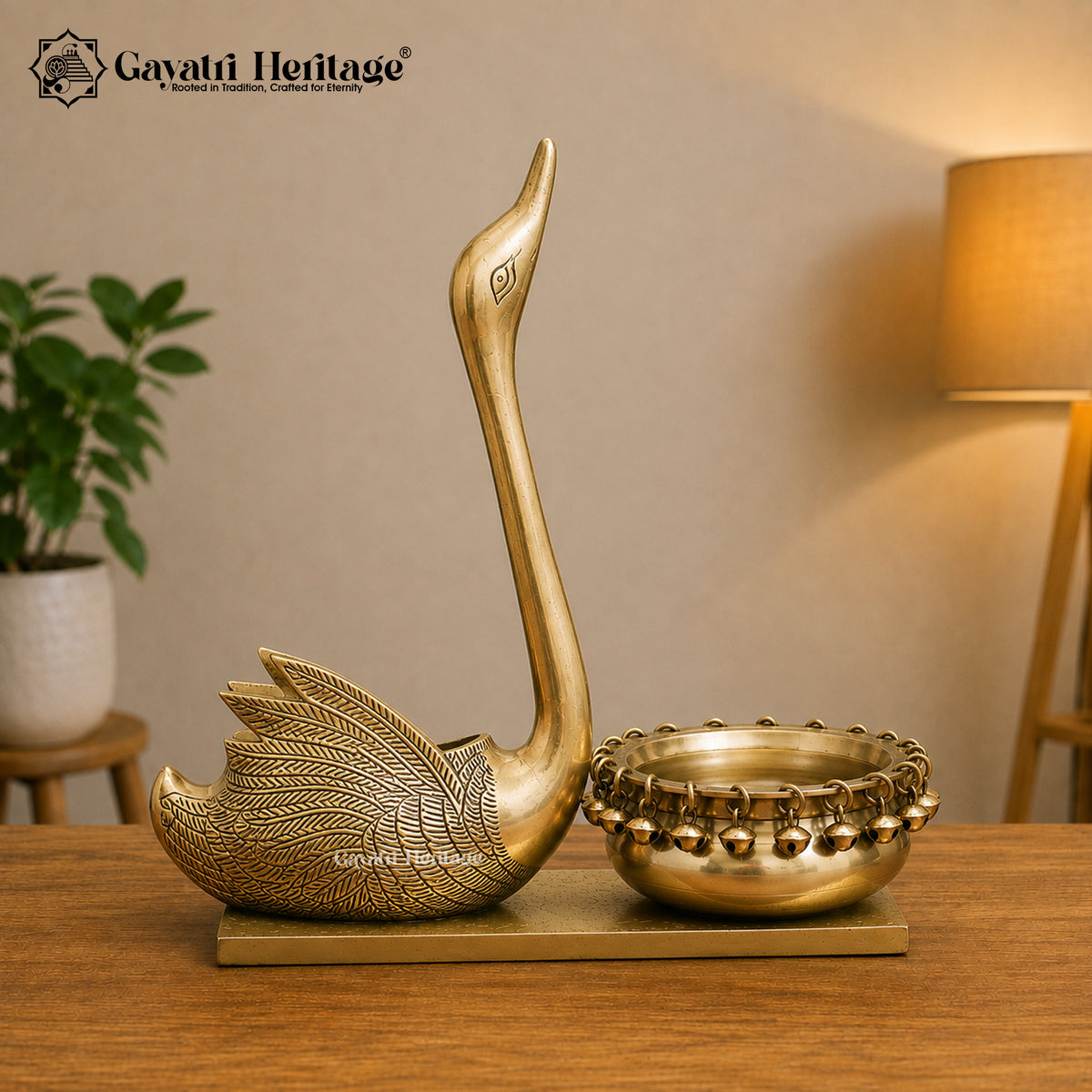 Brass Swan With Urli – view 2 of 4