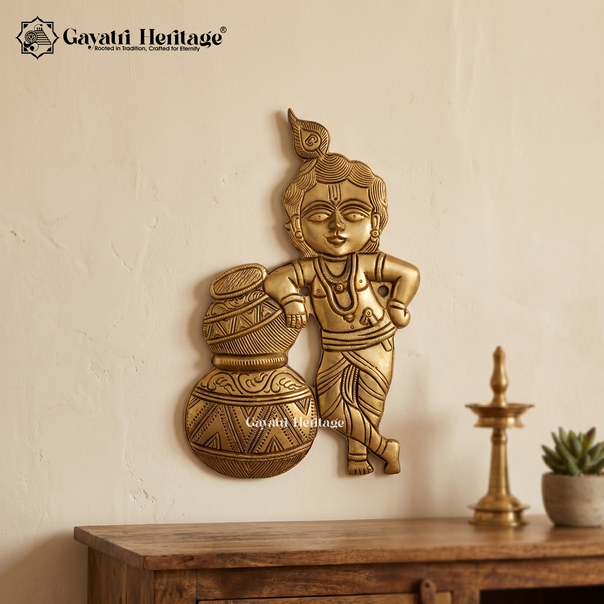 Brass Bal Krishna Matki Wall Hanger |  Handcrafted Krishna Idol Wall Art | Pooja Room  Decor | Gayatri Heritage