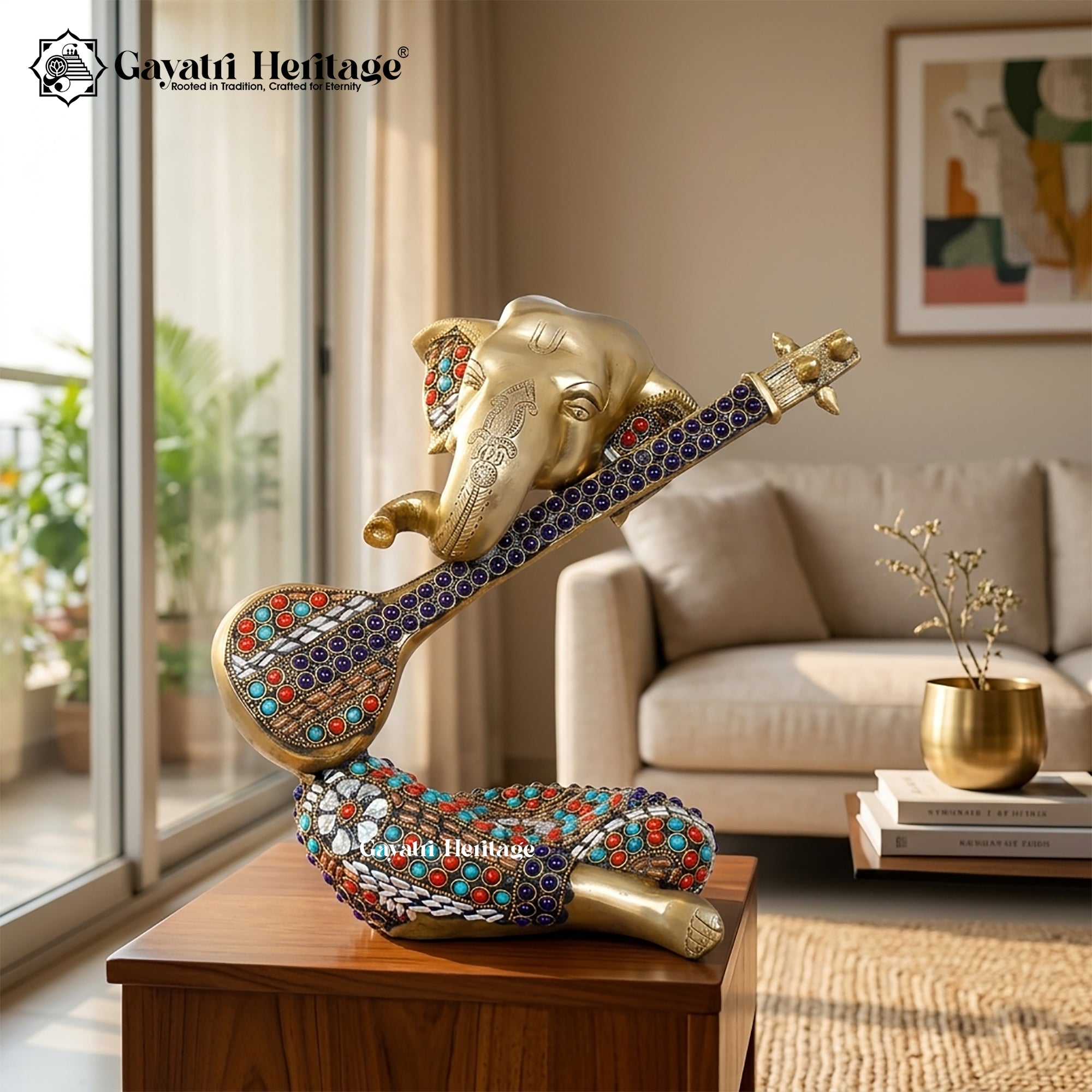 Brass Guitar Ganesha Idol – Musician Ganesha for Home Decor | Gayatri Heritage