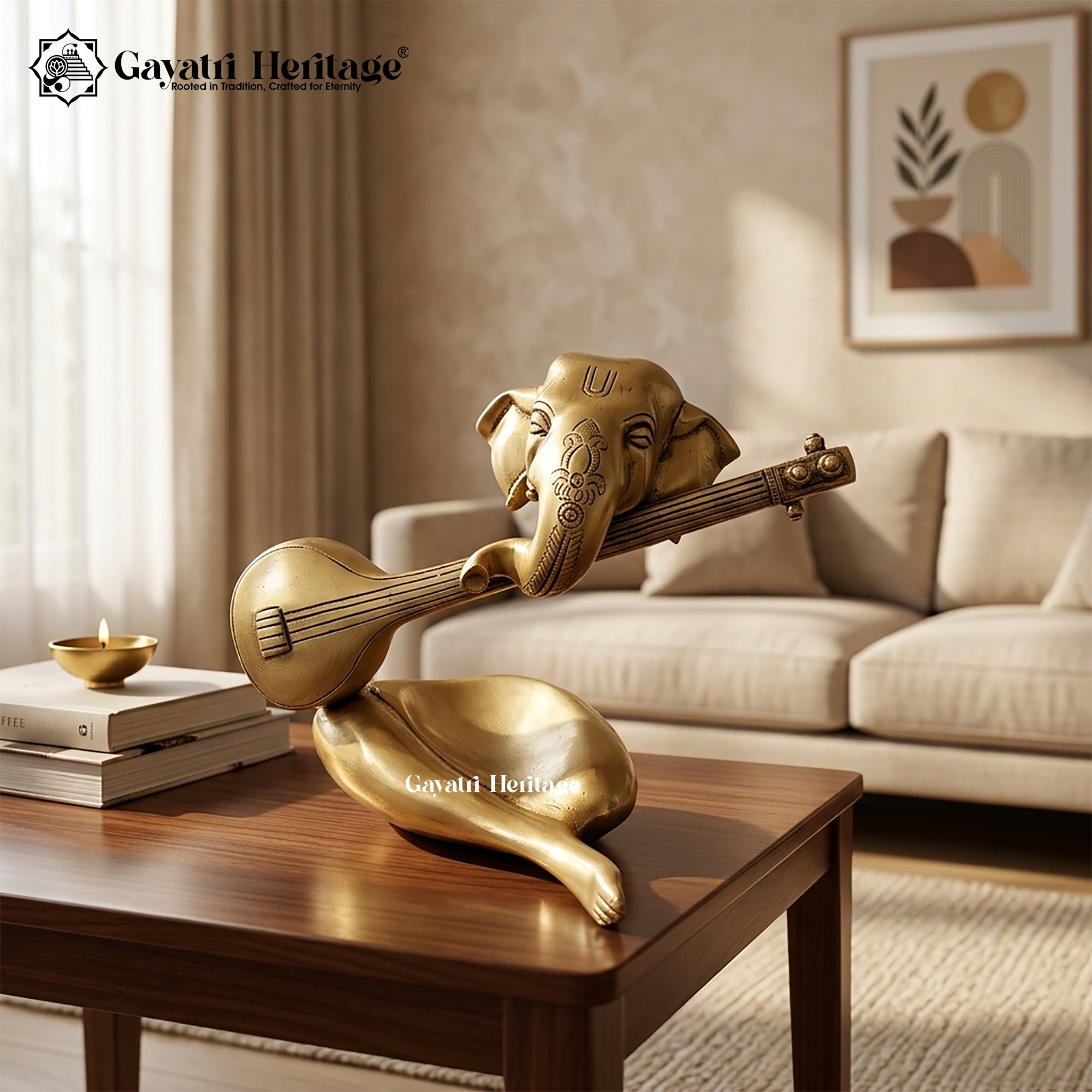 Brass Sitar Ganesha – Elegant Fusion of Music and Divinity | Gayatri Heritage