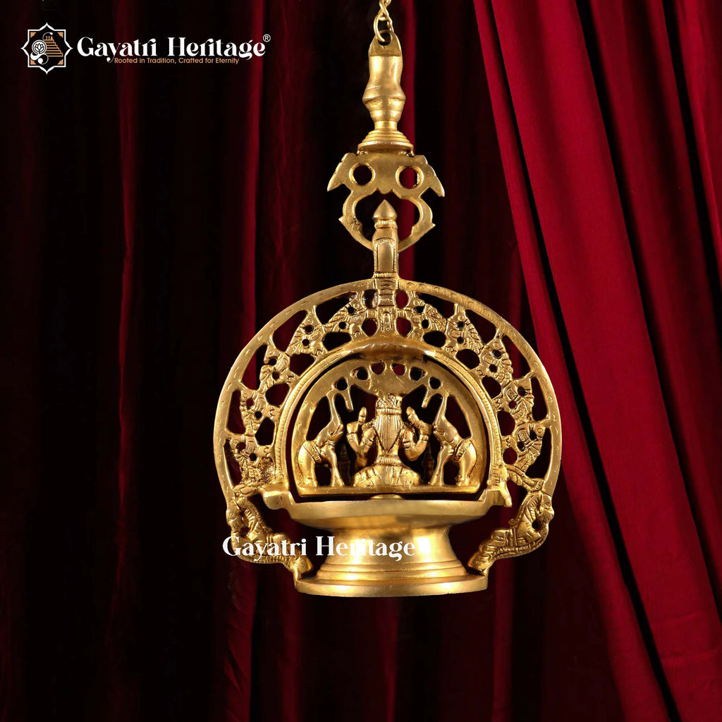 Goddess Gaja Lakshmi Wall Hanging Brass Lamp – Divine Elegance and Prosperity | Gayatri Heritage