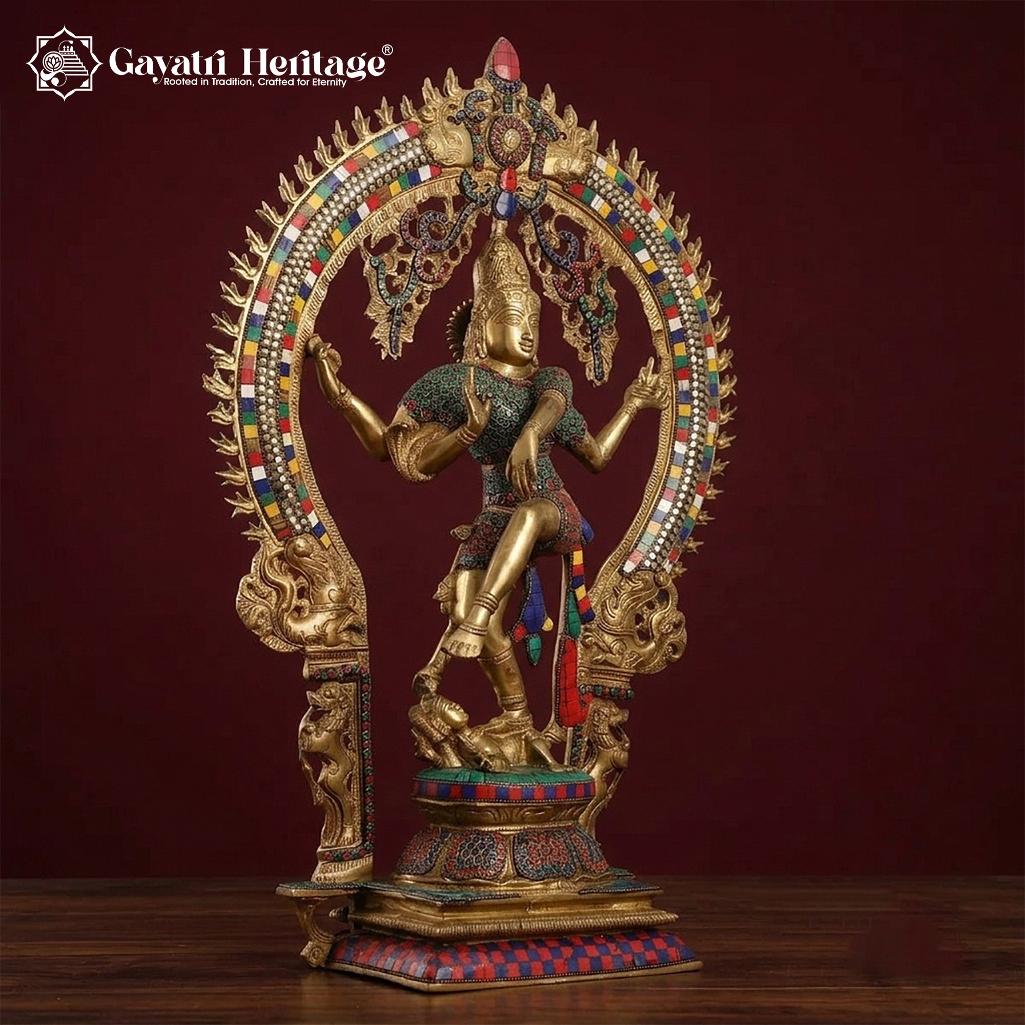 Brass Nataraj in Stone Artwork – Divine Dance of Shiva | Gayatri Heritage