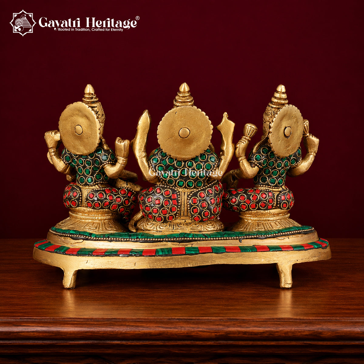 Brass Ganesh, Lakshmi, Saraswati Idols – Divine Trio for Blessings | Gayatri Heritage