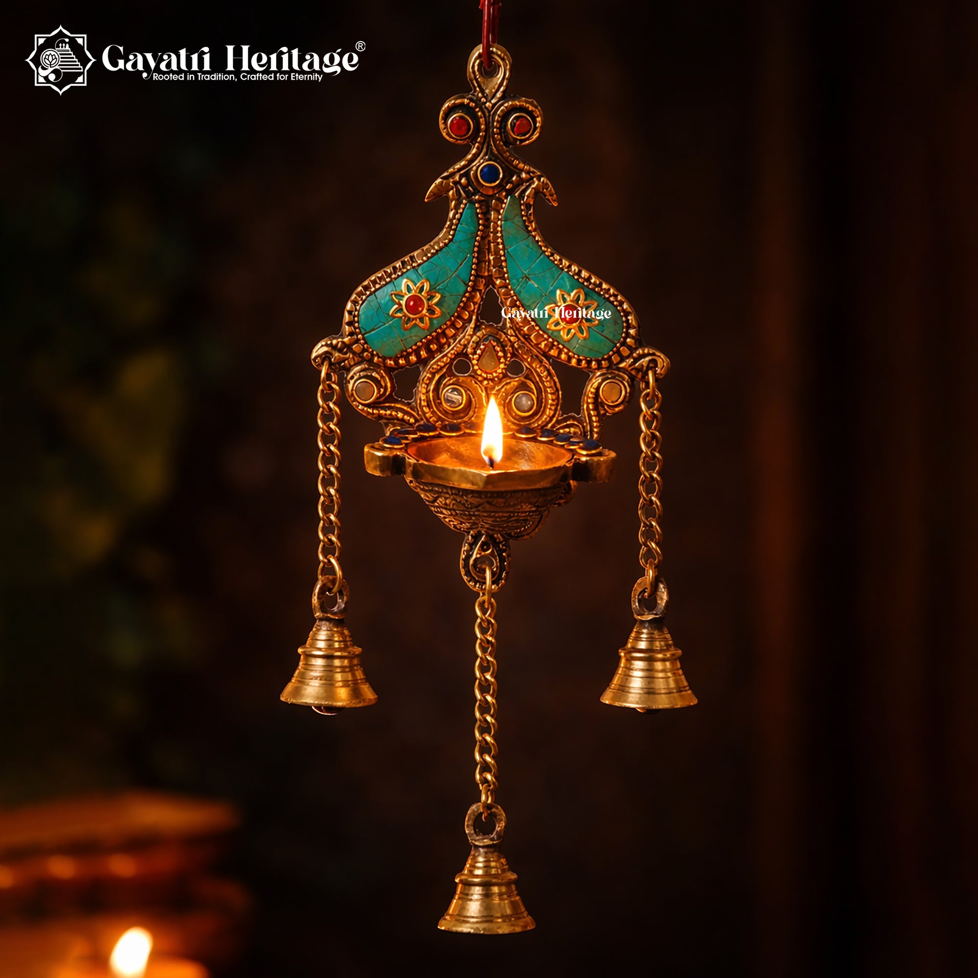 Brass Wall Hanging Diya with Stone Work – Elegant Decor | Gayatri Heritage
