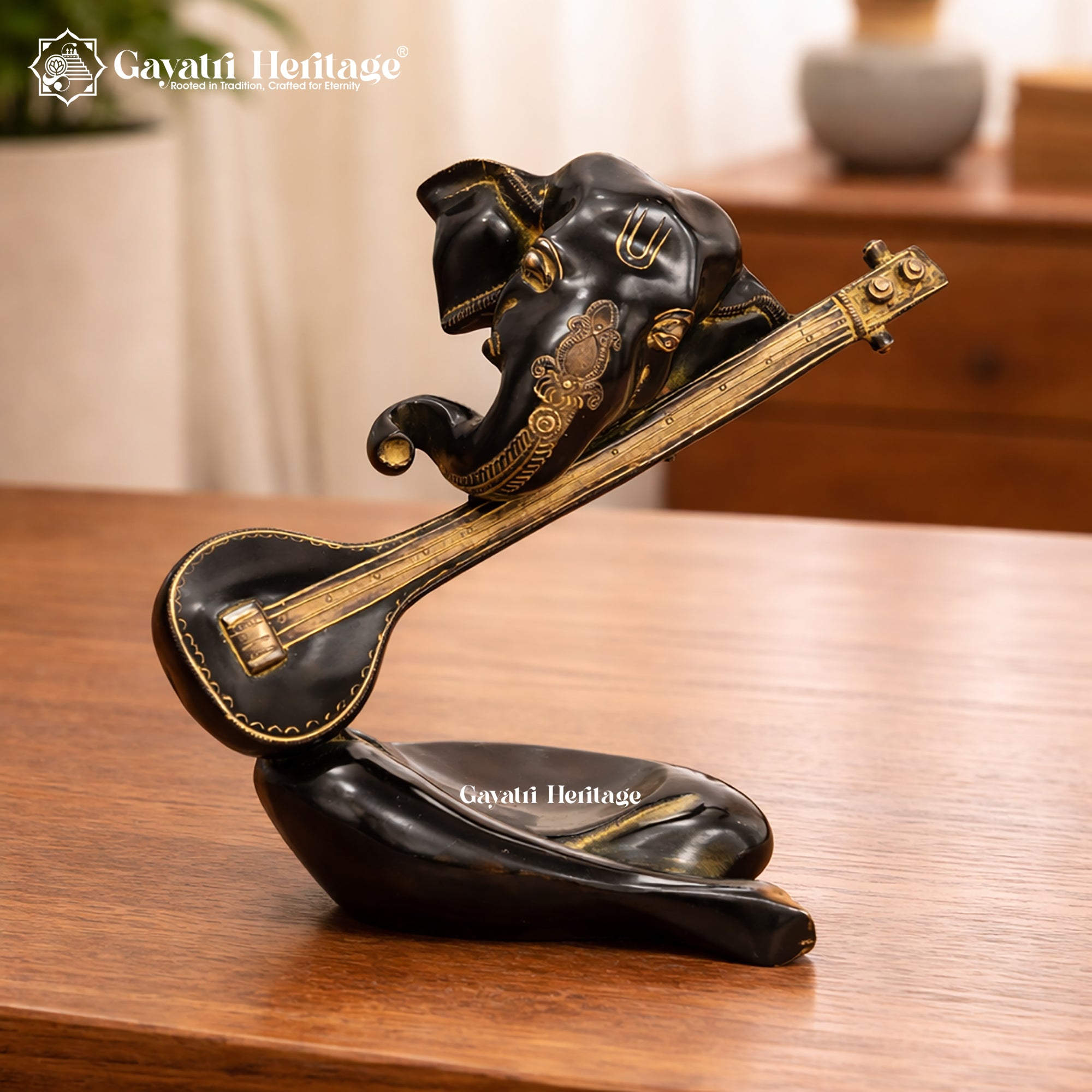 Brass Sitar Vinayagar Idol – Musical Ganesha for Decor and Worship | Gayatri Heritage
