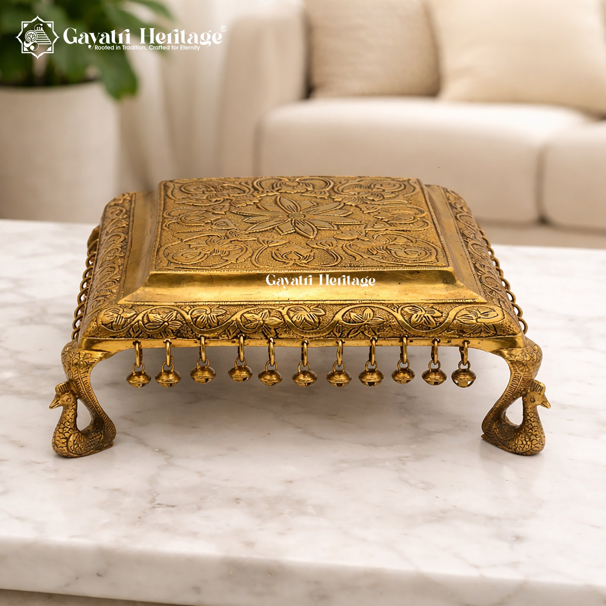 Brass Peacock Design Pillar Chowki – Decorative Accent Piece | Gayatri Heritage