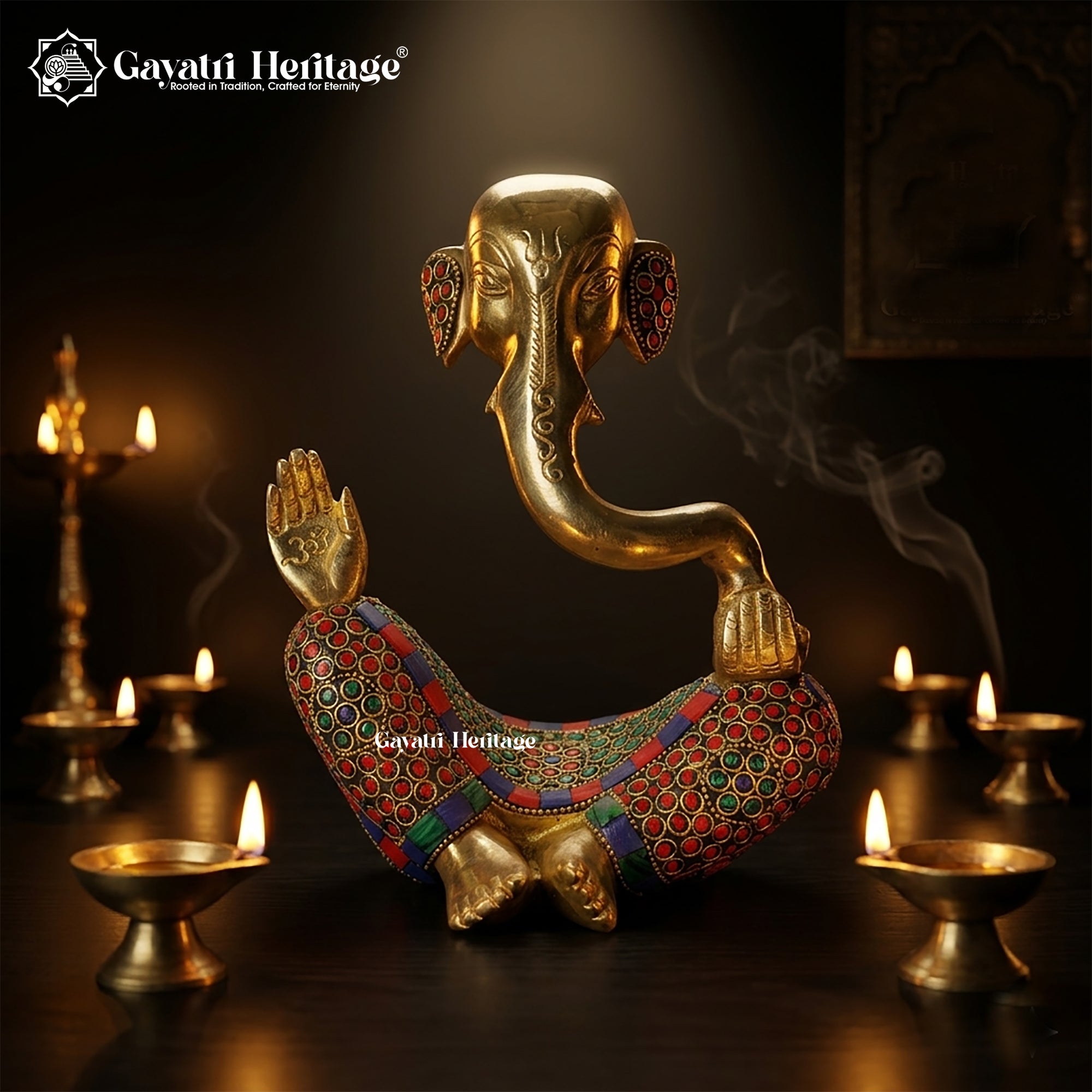 Brass Hawai Vinayagar – Stone Work Ganesha Idol Decor | Gayatri Heritage