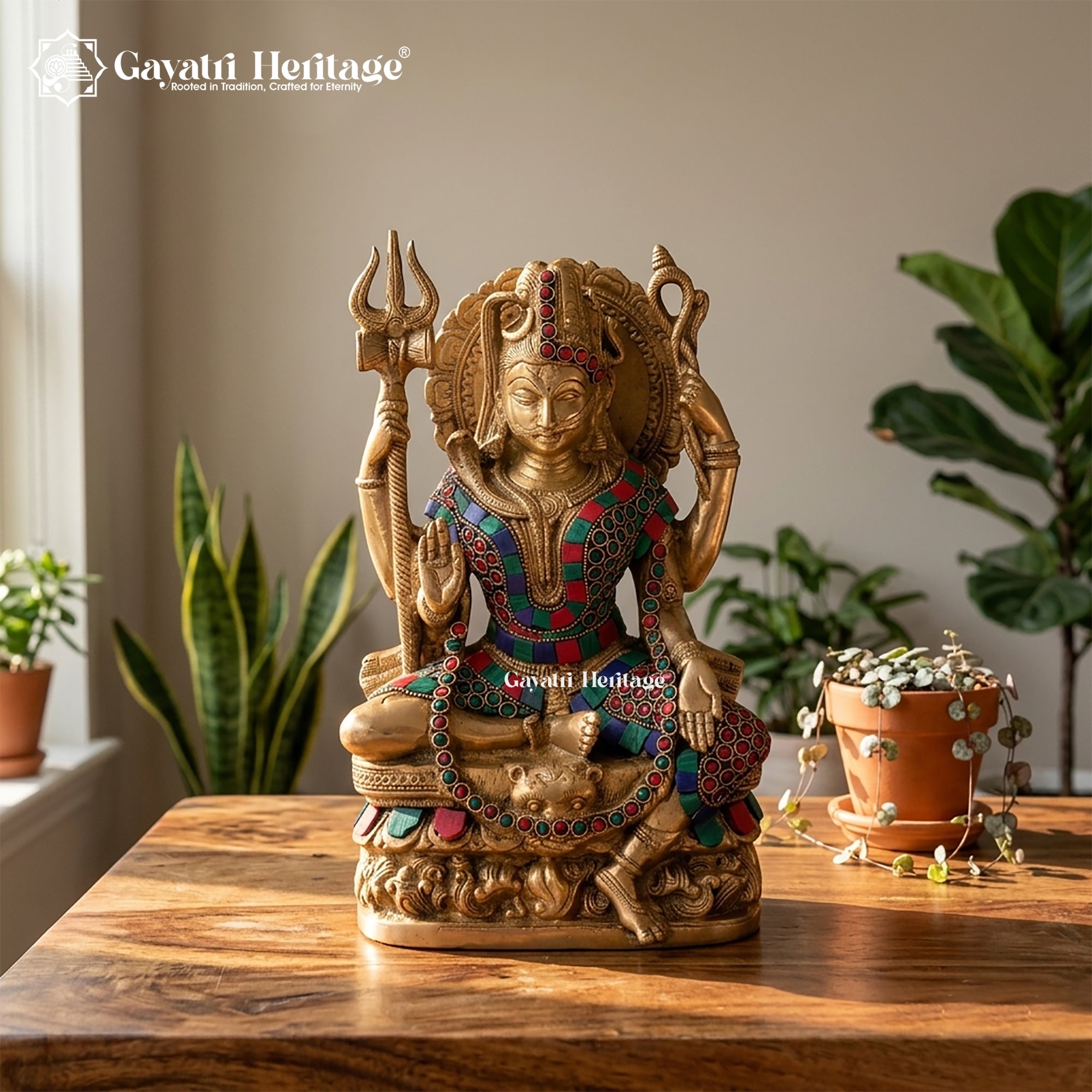Brass Ardhnareshwara Statue with Stone Work – Timeless Spiritual Art | Gayatri Heritage