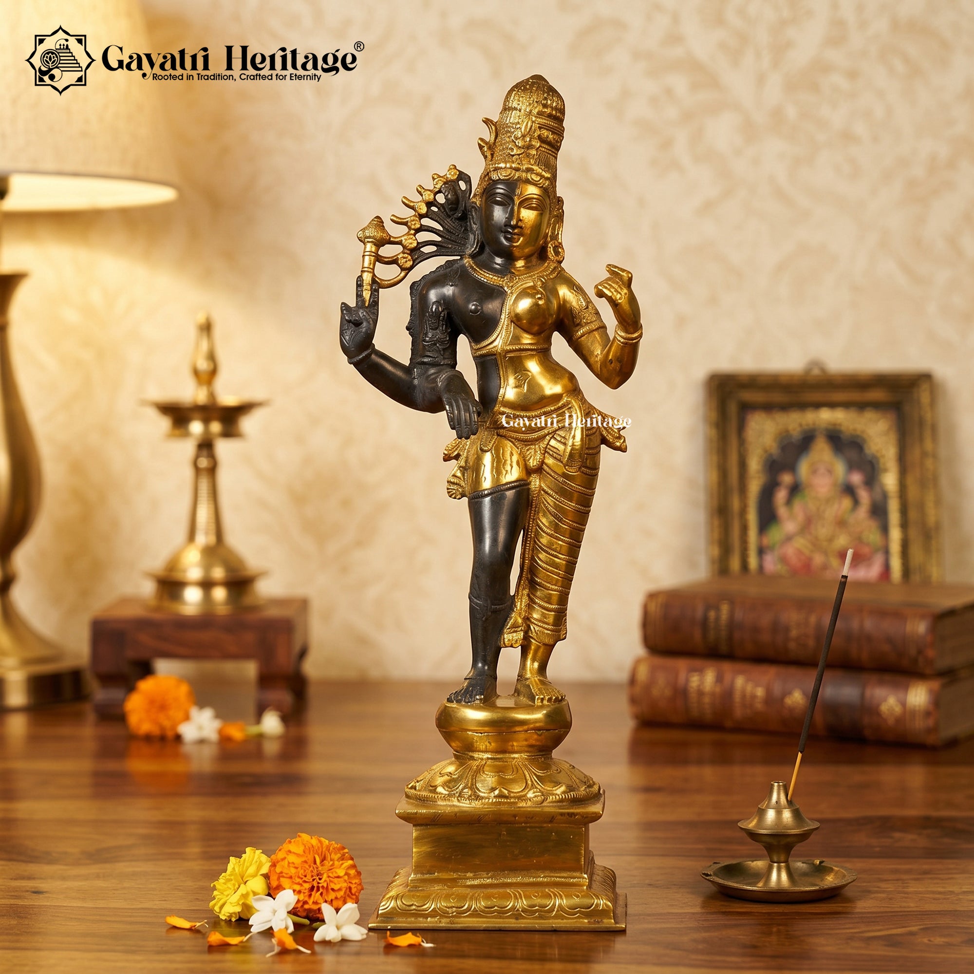 Brass Ardhanarishwara – South Indian Style Divine Idol | Gayatri Heritage