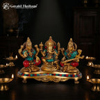 Brass Ganesh Laxmi Saraswati Idols – Divine Blessings on Base | Gayatri Heritage