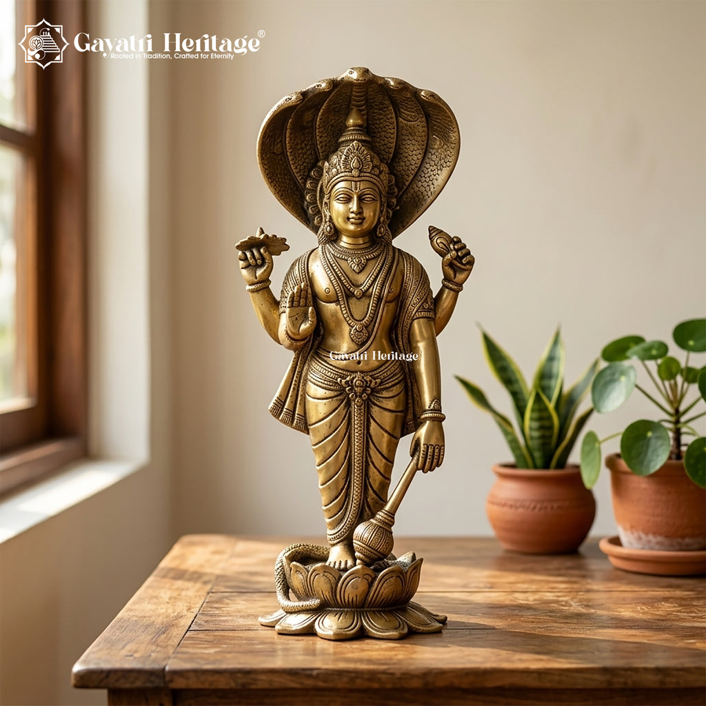 Brass Vishnu Idol – Divine 16.5" Narayana Murti for Home | Gayatri Heritage