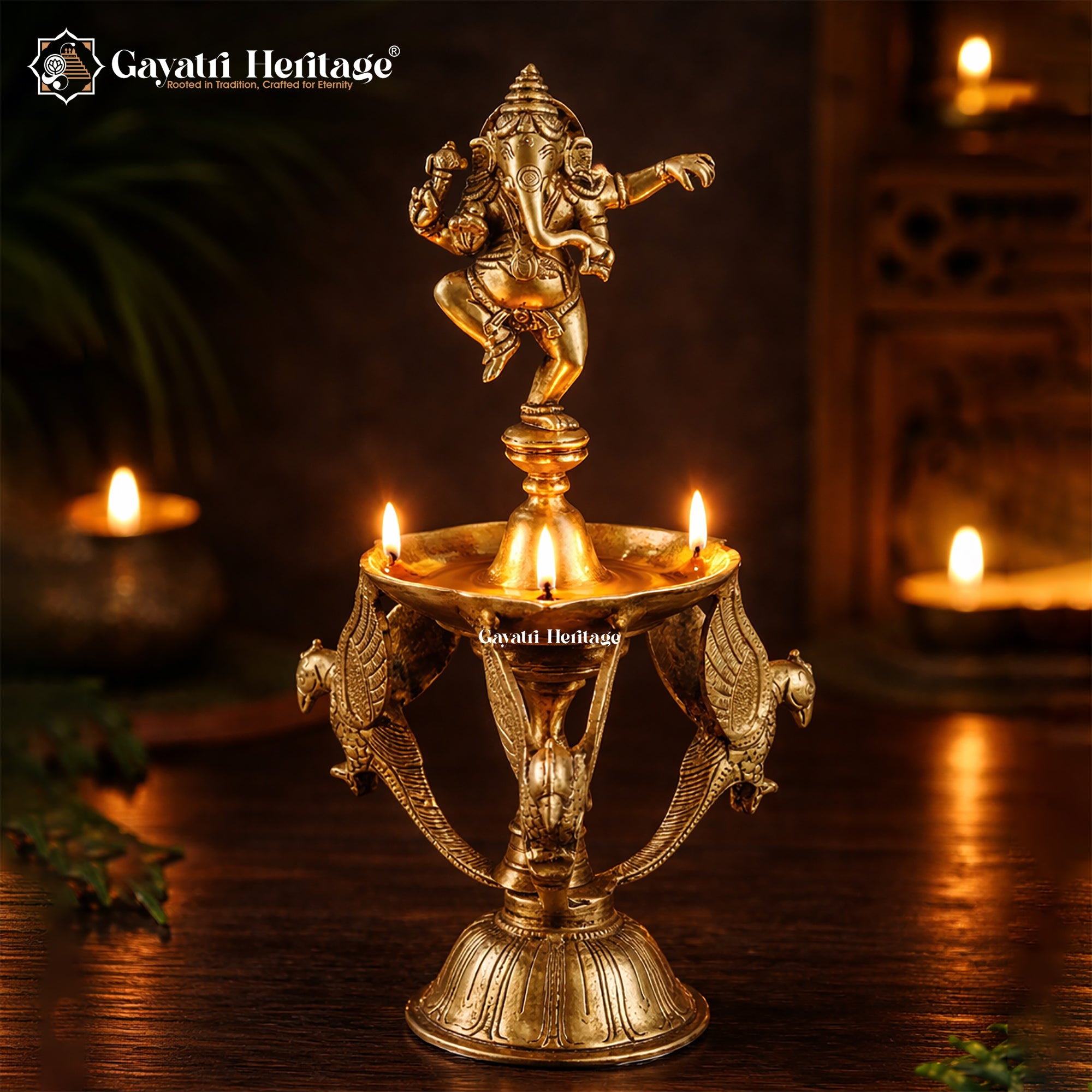 Brass Dancing Ganesha Diya – Light and Divine Dance | Gayatri Heritage