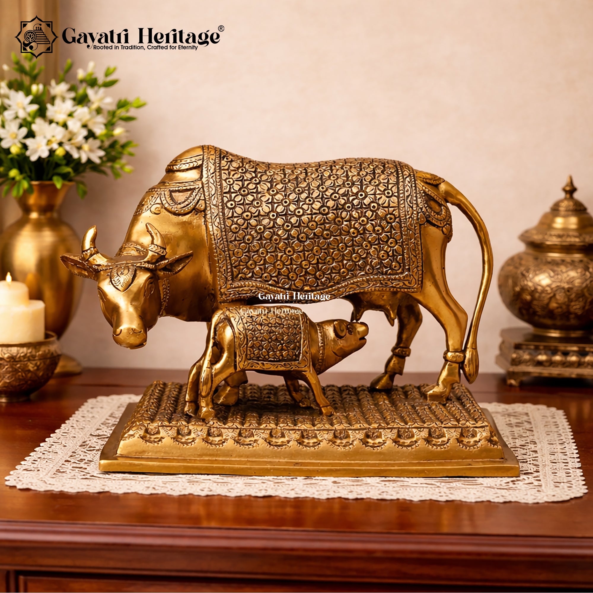 Brass Cow and Calf – Sacred Décor for Your Home | Gayatri Heritage