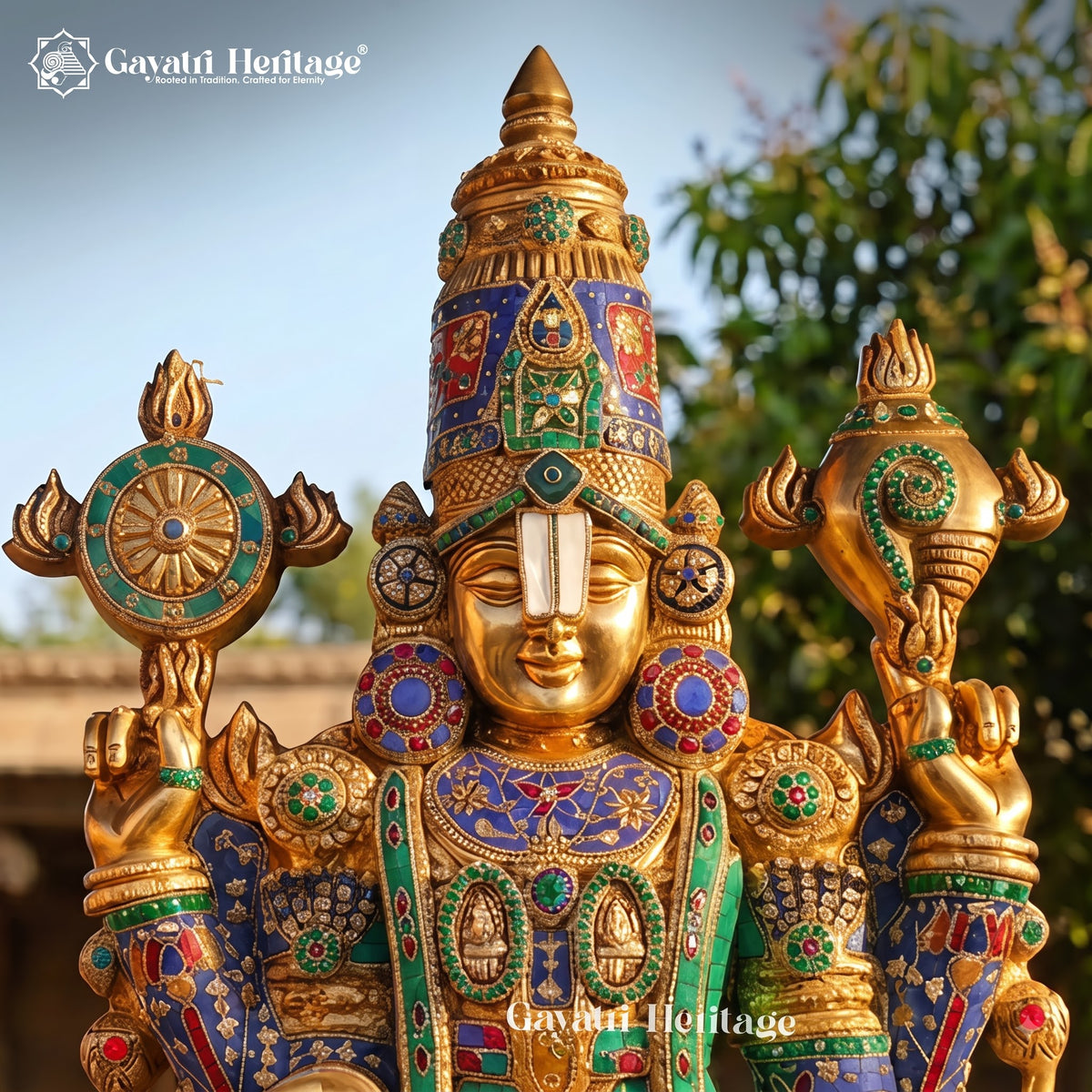 Brass Tirupati Balaji Idol with Colorful Stones – view 2 of 3