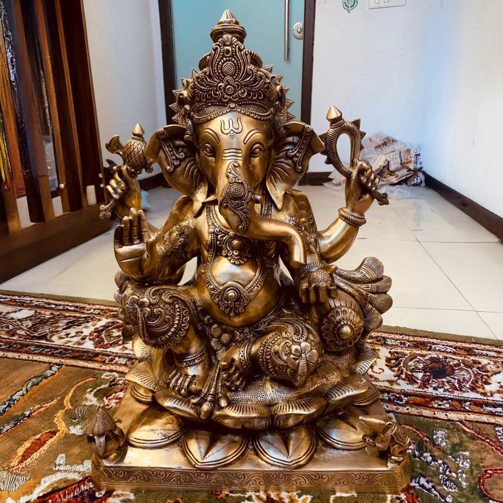 Brass Chaturbhuja Ganesha Idol – Divine Blessings for Home | Gayatri Heritage