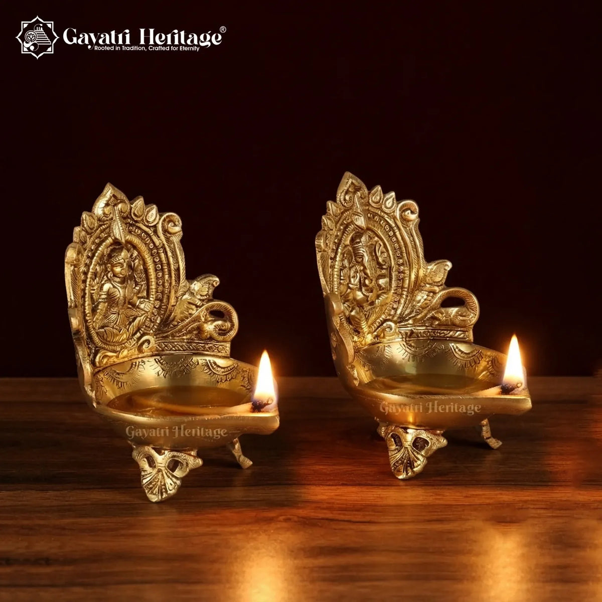 Brass Ganesh & Laxmi Diya Lamp (Pair) – Divine Prosperity | Gayatri Heritage