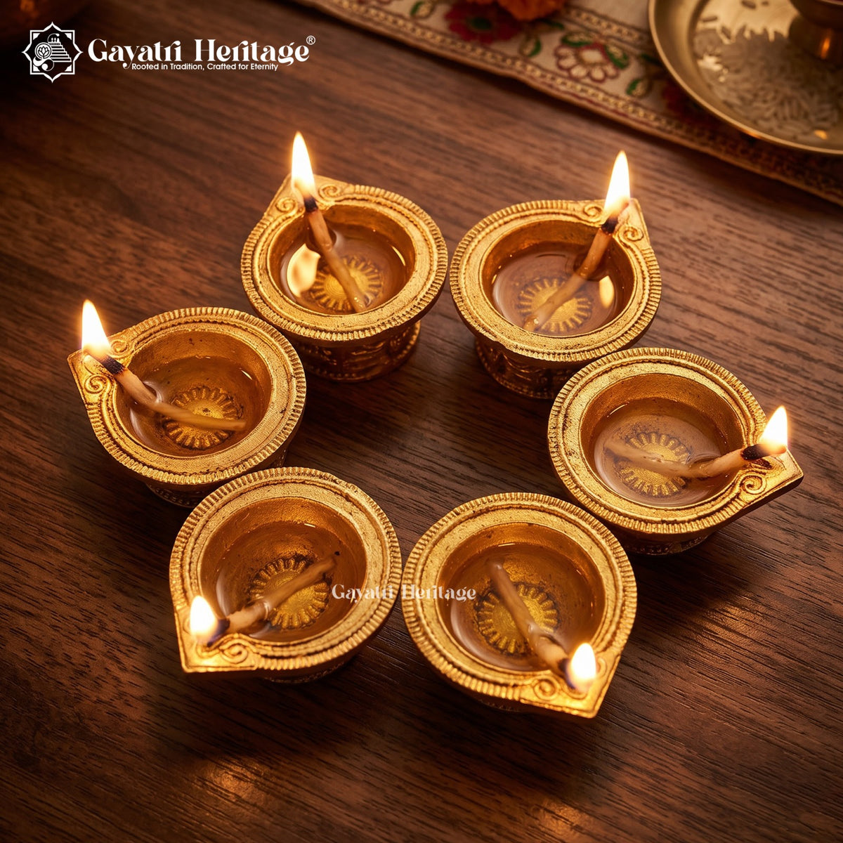 Brass Diya Set of 6 | Handcrafted Traditional Oil Lamps | Indian Brass Diyas | Pooja & Festive Home Decor | Diwali Gift Set