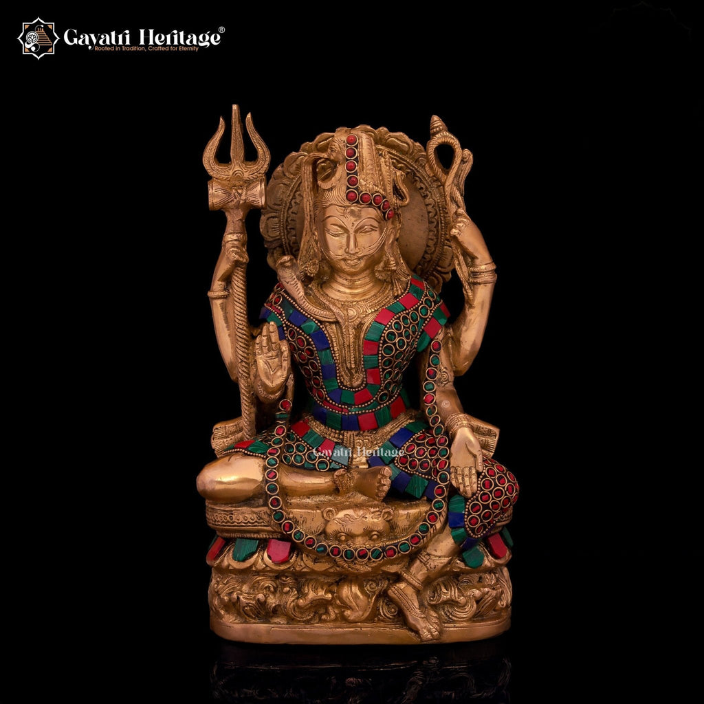 Brass Ardhnareshwara Statue with Stone Work – Timeless Spiritual Art | Gayatri Heritage - Gayatri Heritage