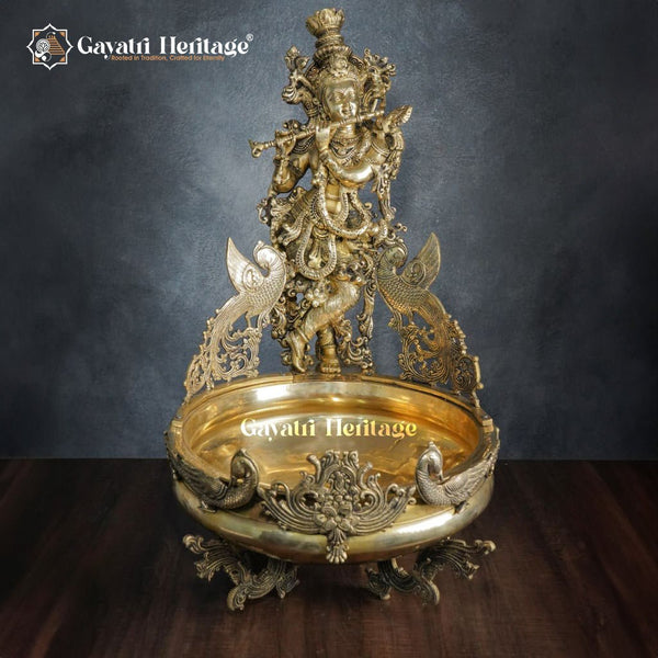 Brass Big Size Krishna Urli – Majestic Symbol of Divine Love and Playfulness | Gayatri Heritage - Gayatri Heritage