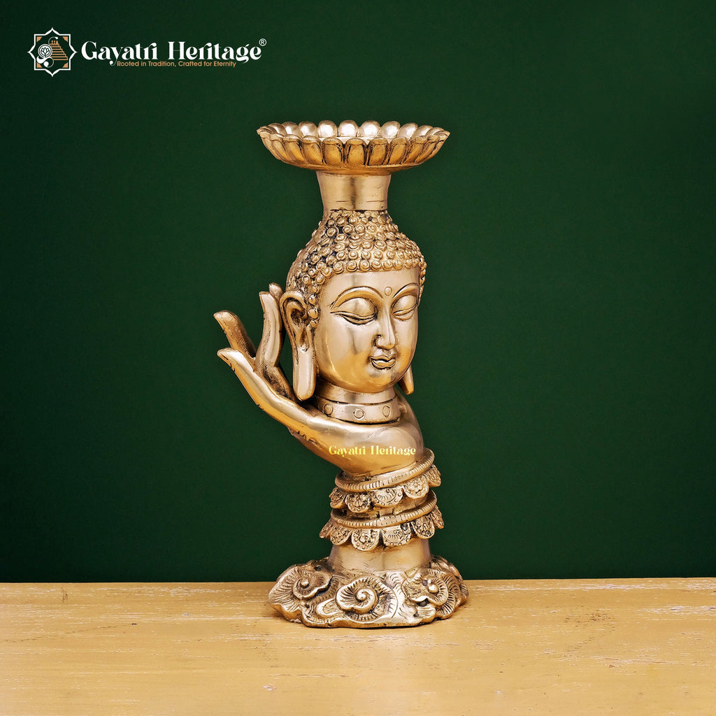 Brass Buddha Candle Stand – Illuminating Peace and Tranquility | Gayatri Heritage - Gayatri Heritage
