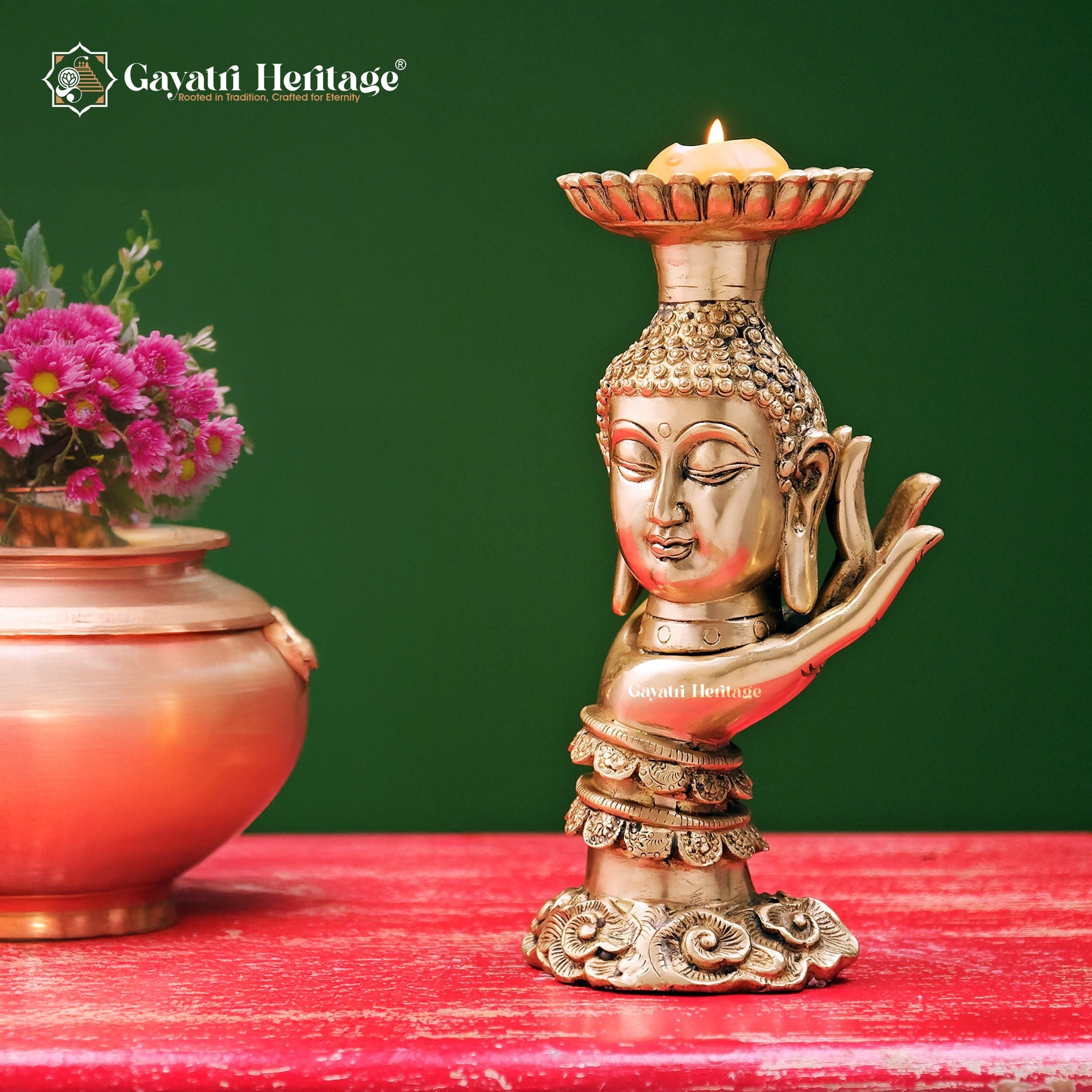 Brass Buddha Candle Stand – Illuminating Peace and Tranquility | Gayatri Heritage - Gayatri Heritage