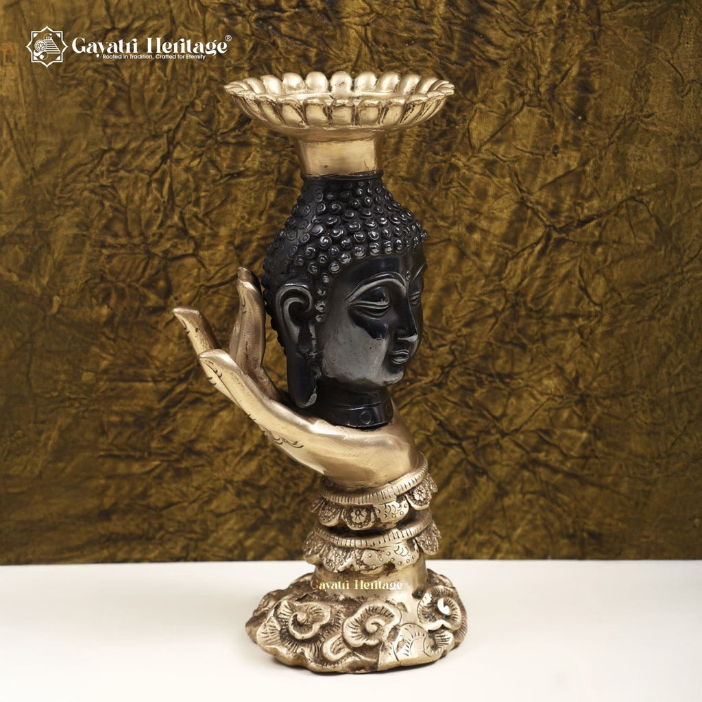 Brass Buddha Candle Stand in Black Finish – Elegant Serenity and Calming Light | Gayatri Heritage - Gayatri Heritage