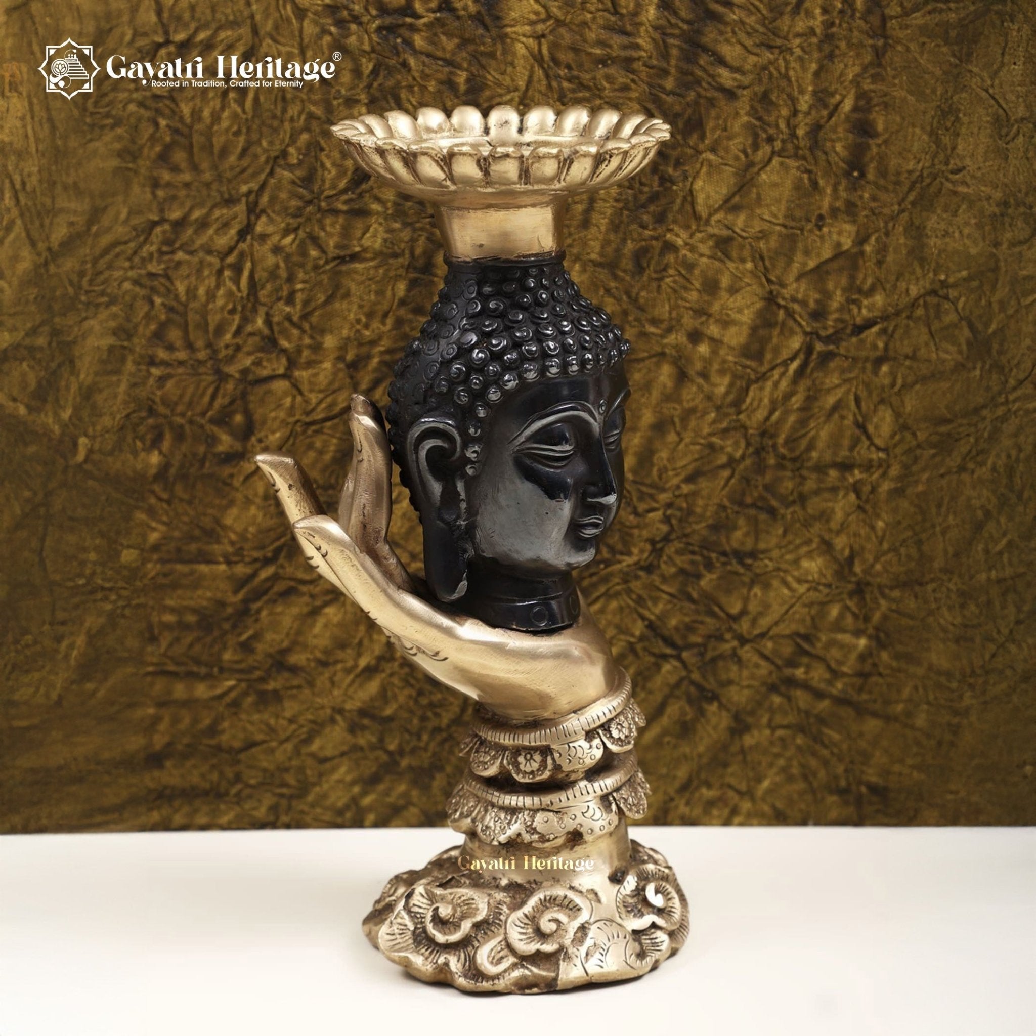 Brass Buddha Candle Stand in Black Finish – Elegant Serenity and Calming Light | Gayatri Heritage - Gayatri Heritage