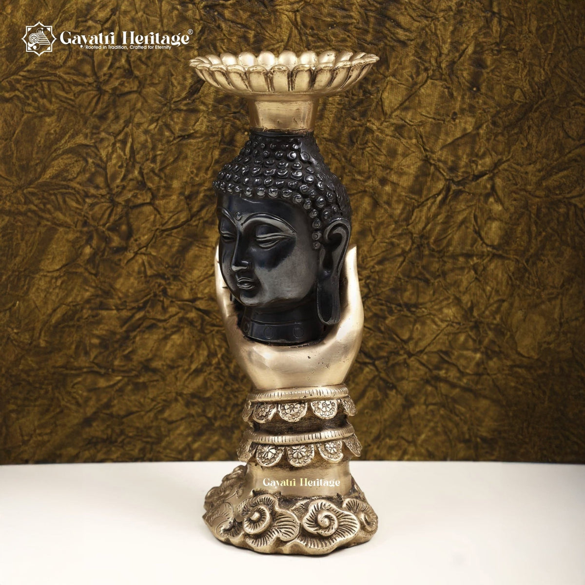 Brass Buddha Candle Stand in Black Finish – Elegant Serenity and Calming Light | Gayatri Heritage - Gayatri Heritage