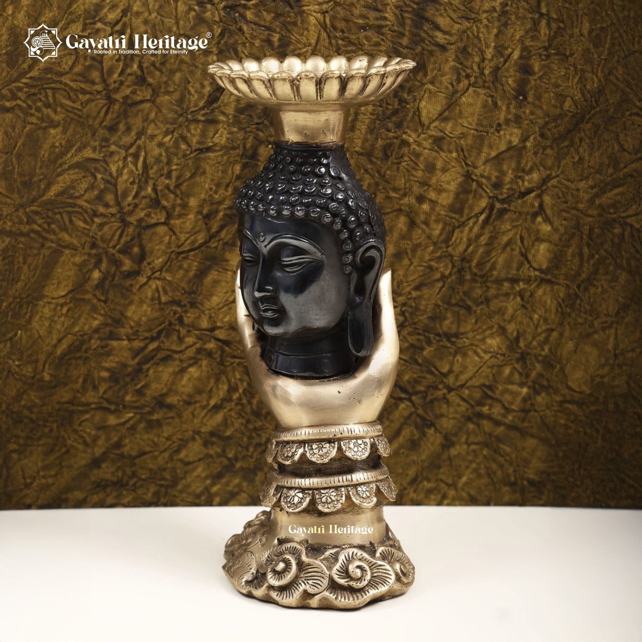 Brass Buddha Candle Stand in Black Finish – Elegant Serenity and Calming Light | Gayatri Heritage - Gayatri Heritage