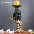 Brass Buddha Candle Stand in Black Finish – Elegant Serenity and Calming Light | Gayatri Heritage - Gayatri Heritage