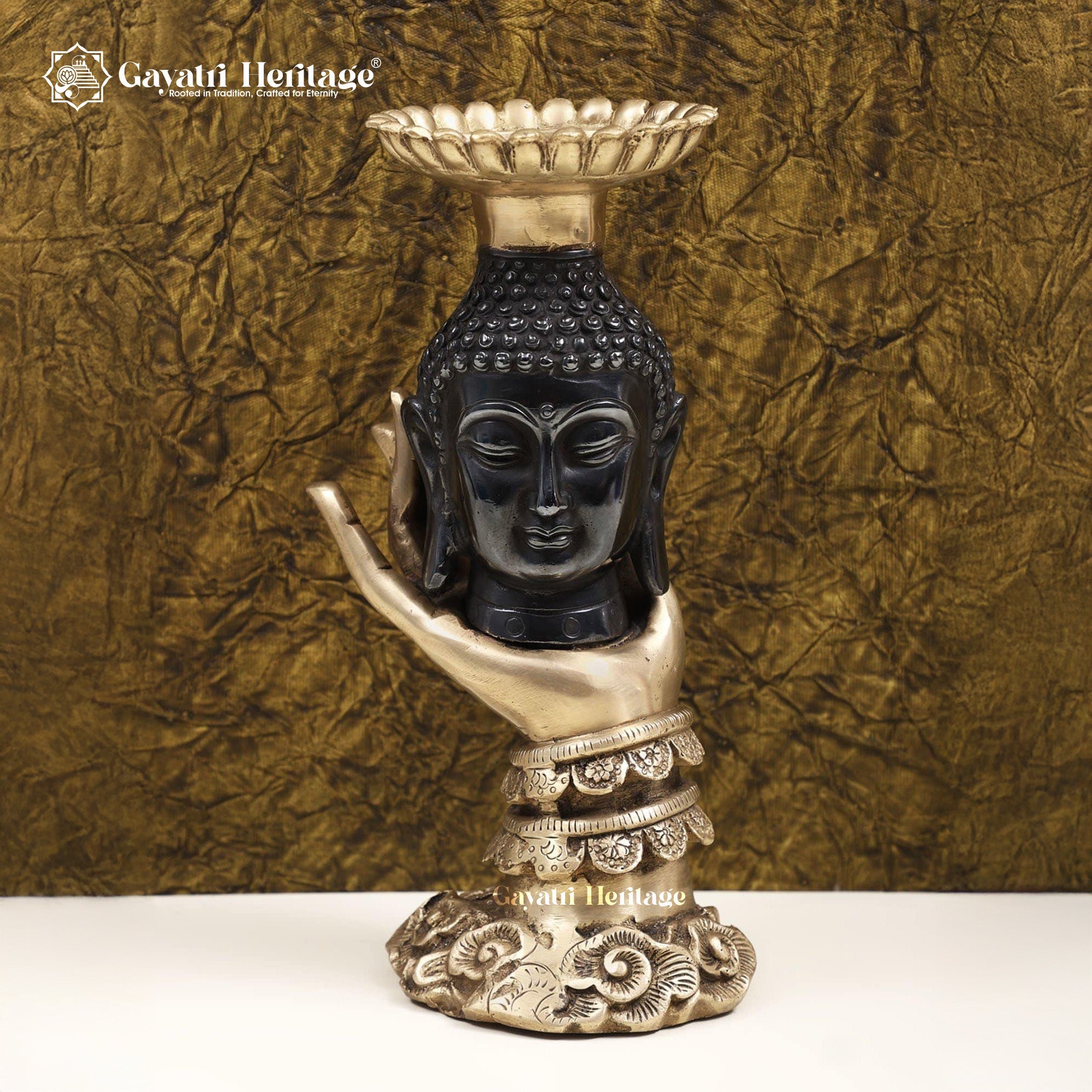 Brass Buddha Candle Stand in Black Finish – Elegant Serenity and Calming Light | Gayatri Heritage - Gayatri Heritage