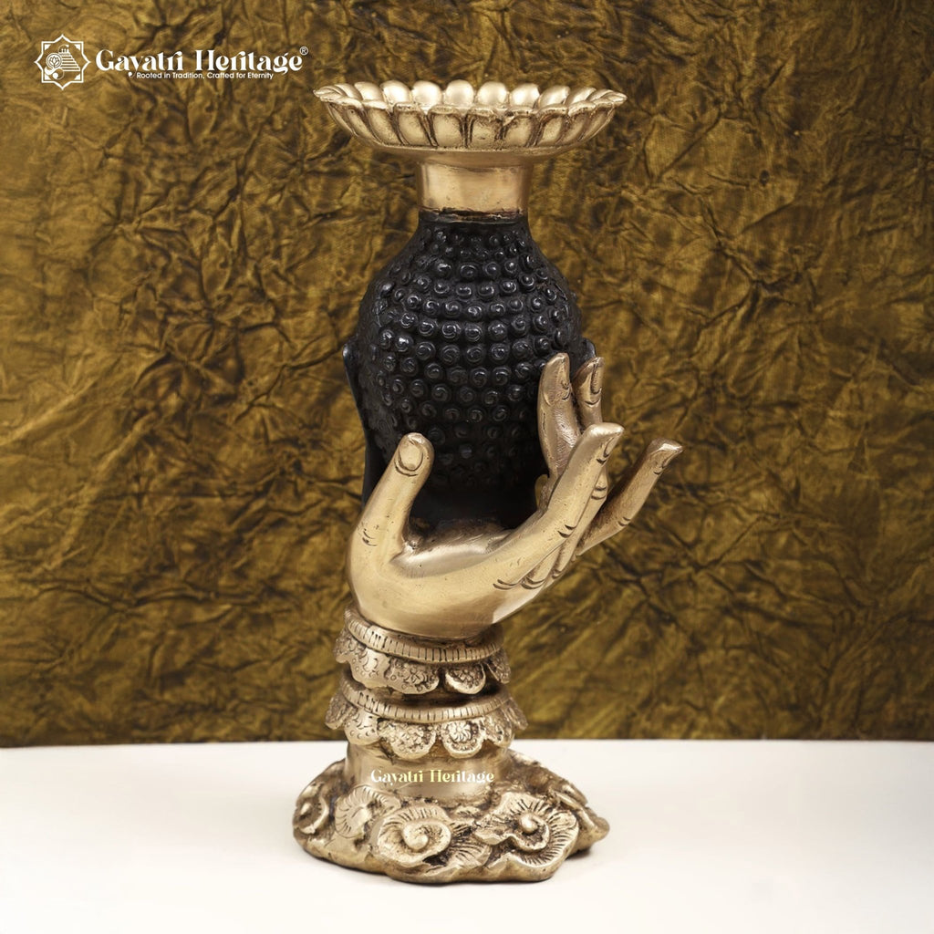 Brass Buddha Candle Stand in Black Finish – Elegant Serenity and Calming Light | Gayatri Heritage - Gayatri Heritage