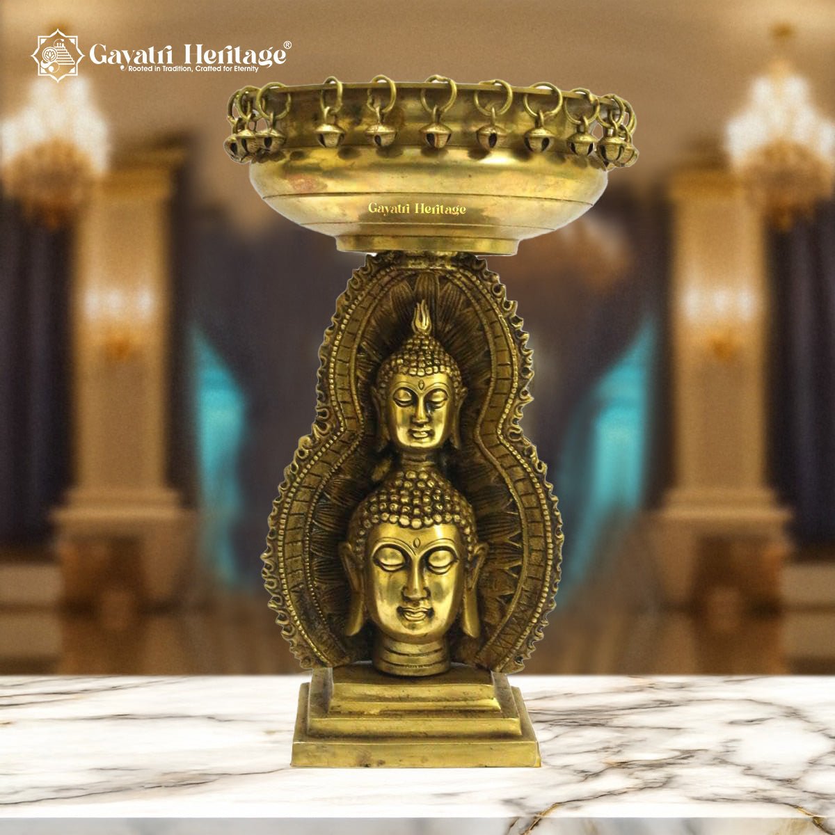 Brass Buddha Head Urli Showpiece – Symbol of Serenity and Enlightenment | Gayatri Heritage - Gayatri Heritage