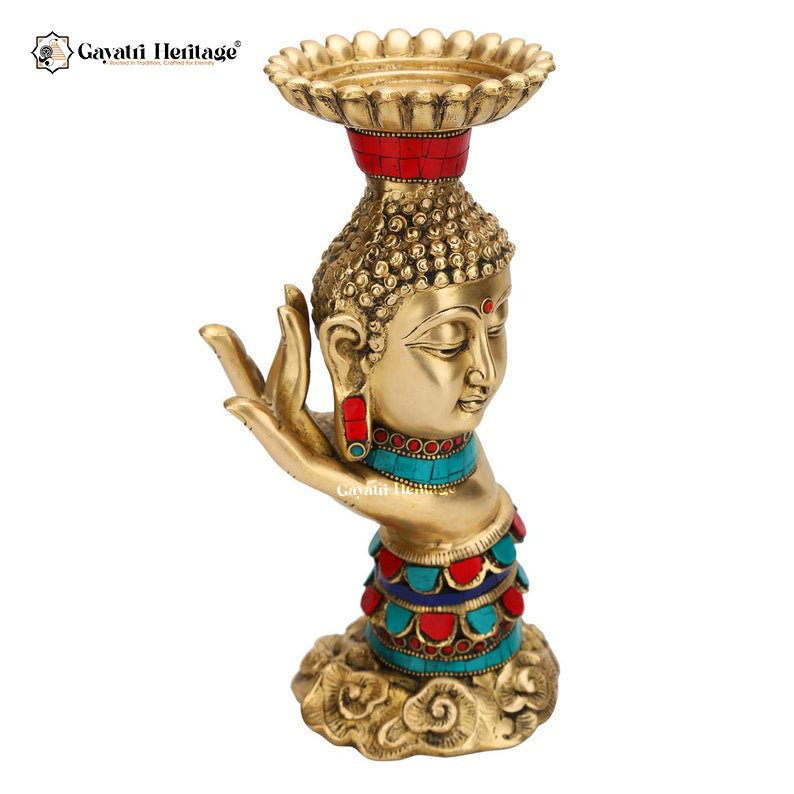 Brass Buddha Showpiece Candle Stand with Stone Work – Timeless Peace and Elegance | Gayatri Heritage - Gayatri Heritage