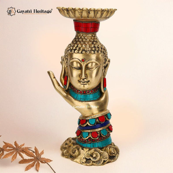 Brass Buddha Showpiece Candle Stand with Stone Work – Timeless Peace and Elegance | Gayatri Heritage - Gayatri Heritage
