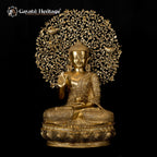 Brass Buddha Statue in Vitarpa Mudra Sitting Under the Tree – Symbol of Enlightenment and Peace | Gayatri Heritage - Gayatri Heritage