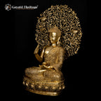 Brass Buddha Statue in Vitarpa Mudra Sitting Under the Tree – Symbol of Enlightenment and Peace | Gayatri Heritage - Gayatri Heritage