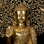 Brass Buddha Statue in Vitarpa Mudra Sitting Under the Tree – Symbol of Enlightenment and Peace | Gayatri Heritage - Gayatri Heritage