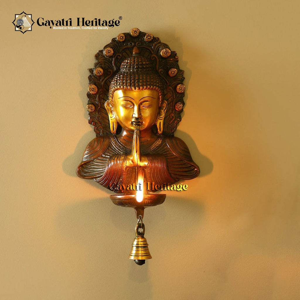 Brass Buddha Wall Hanging – Embodiment of Calm and Spirituality | Gayatri Heritage - Gayatri Heritage