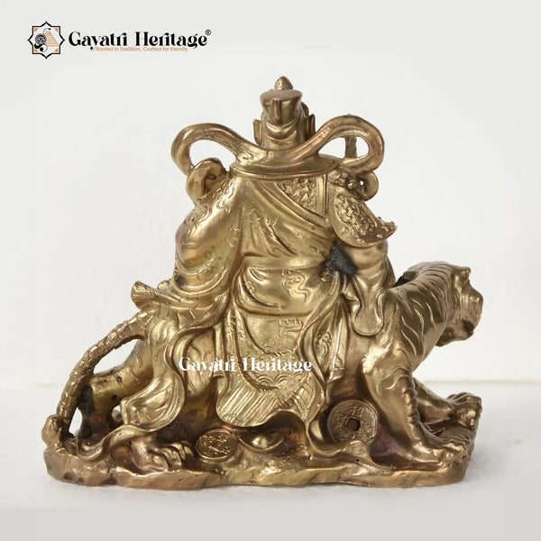 Brass Caishan King Statue Sitting on Lion – Symbol of Strength and Royalty | Gayatri Heritage - Gayatri Heritage