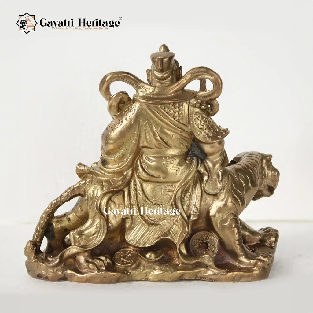 Brass Caishan King Statue Sitting on Lion – Symbol of Strength and Royalty | Gayatri Heritage - Gayatri Heritage