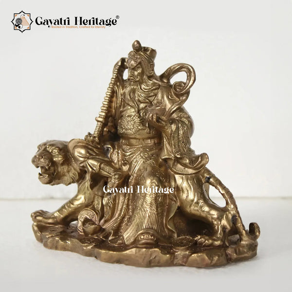 Brass Caishan King Statue Sitting on Lion – Symbol of Strength and Royalty | Gayatri Heritage - Gayatri Heritage